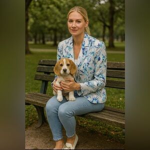 Reitmans petites blue & white butterfly 🦋 pattern jacket w/ top & front pockets